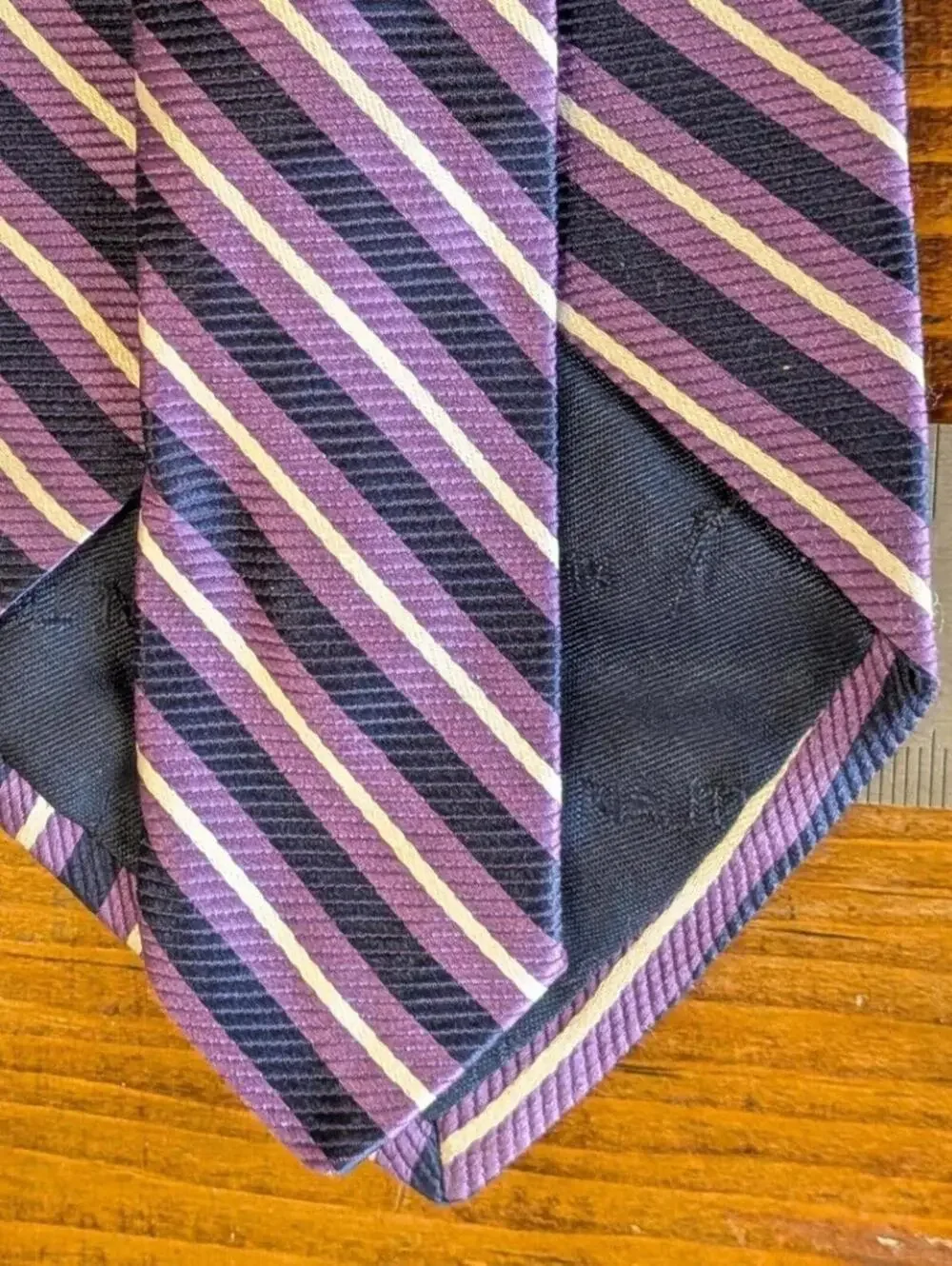Nautica Purple Navy Cream Diagonal Stripe Silk Neck Tie USA Made Vintage 1990s